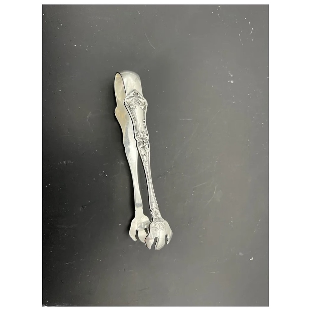 Antique Large Sterling Silver Sugar Tongs, International Silver Edgewood Pattern